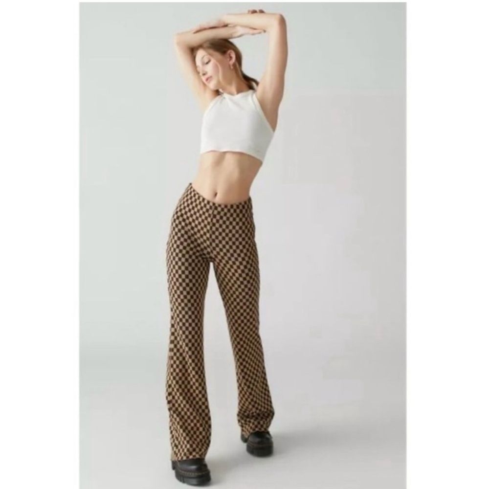 Urban Outfitters Bryn Brown Flare Retro Checkered Pull On Legging Pants